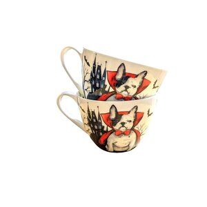 Portobello By Design Count Dogula Mugs Cups Set of 2 Halloween Dog Bats Large